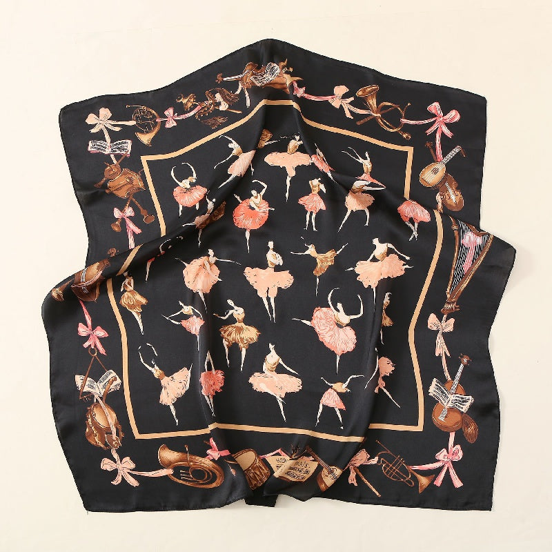 Ballet Girls Print Square Scarf Satin Neckerchief Head Wrap Sunscreen