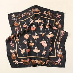 Ballet Girls Print Square Scarf Satin Neckerchief Head Wrap Sunscreen