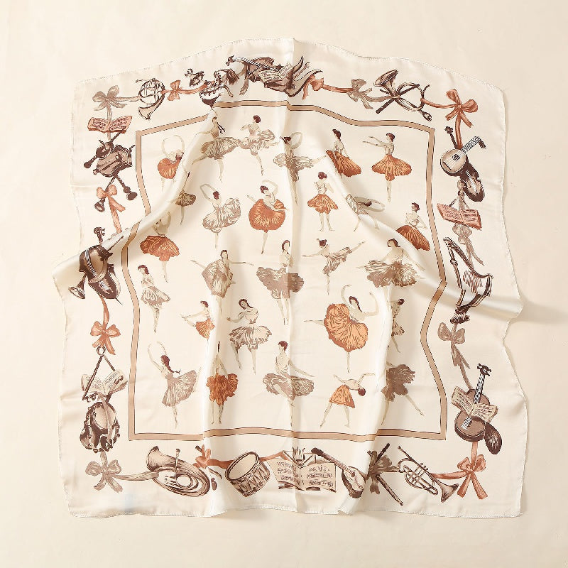 Ballet Girls Print Square Scarf Satin Neckerchief Head Wrap Sunscreen