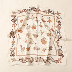 Ballet Girls Print Square Scarf Satin Neckerchief Head Wrap Sunscreen