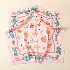 Ballet Girls Print Square Scarf Satin Neckerchief Head Wrap Sunscreen