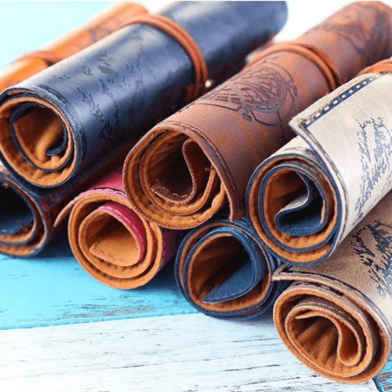 PU Leather Roll up Pen Bag Vintage Treasure Map Pencil Pouch