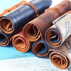 PU Leather Roll up Pen Bag Vintage Treasure Map Pencil Pouch