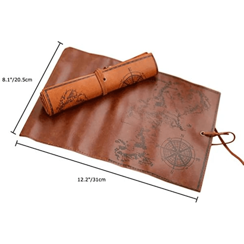 PU Leather Roll up Pen Bag Vintage Treasure Map Pencil Pouch