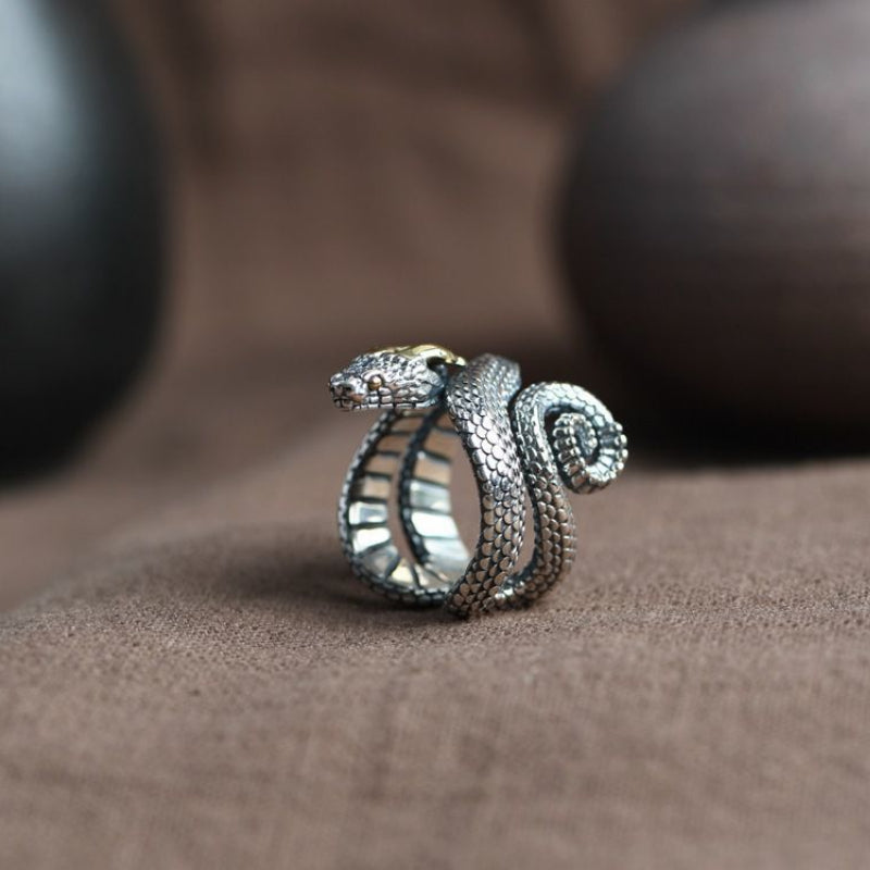 Retro 925 Silver Snake Ring Zodiac Niche Jewelry