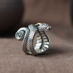 Retro 925 Silver Snake Ring Zodiac Niche Jewelry