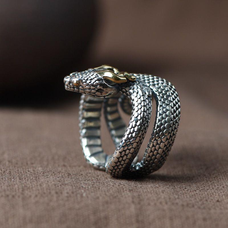 Retro 925 Silver Snake Ring Zodiac Niche Jewelry