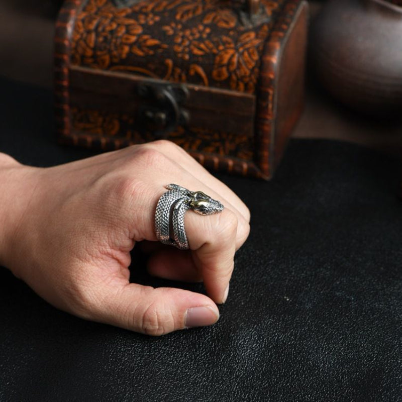Retro 925 Silver Snake Ring Zodiac Niche Jewelry