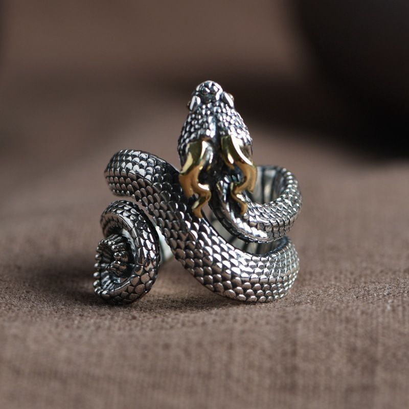 Retro 925 Silver Snake Ring Zodiac Niche Jewelry