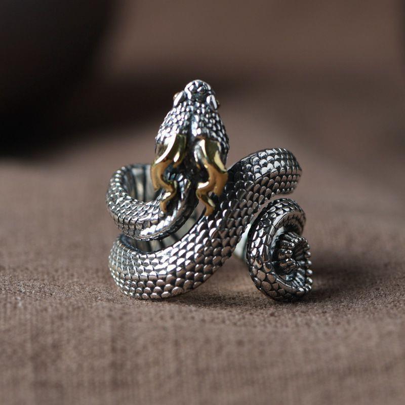 Retro 925 Silver Snake Ring Zodiac Niche Jewelry