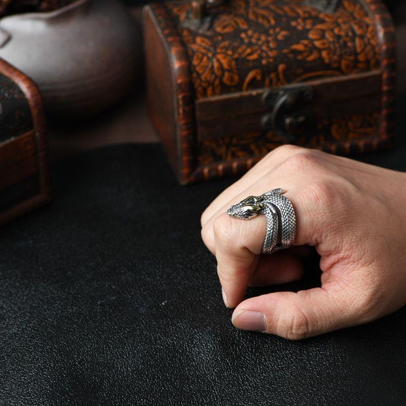 Retro 925 Silver Snake Ring Zodiac Niche Jewelry