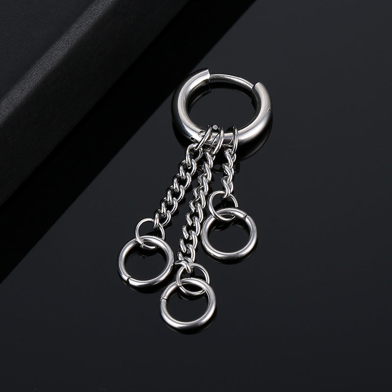 1pc Stainless Steel Feather Cross Pendant & Tassel Small Hoop Earring