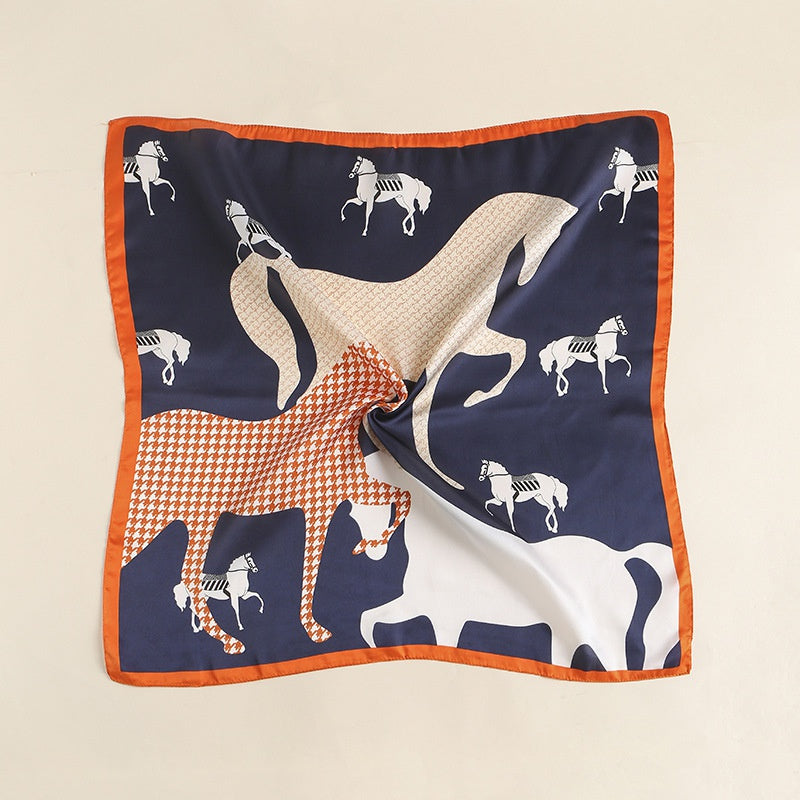 Houndstooth Horse Print Scarf Vintage Block Square Neckerchief