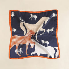 Houndstooth Horse Print Scarf Vintage Block Square Neckerchief