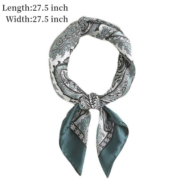 Paisley Print Scarf Solid Square Neckerchief Head Wrap Sunscreen Shawl