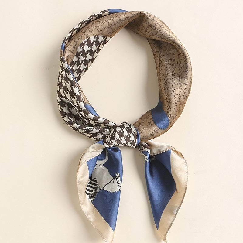 Houndstooth Horse Print Scarf Vintage Block Square Neckerchief