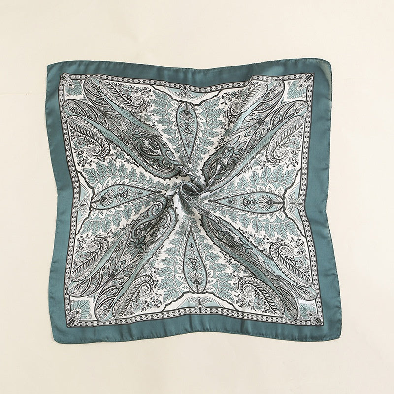Paisley Print Scarf Solid Square Neckerchief Head Wrap Sunscreen Shawl