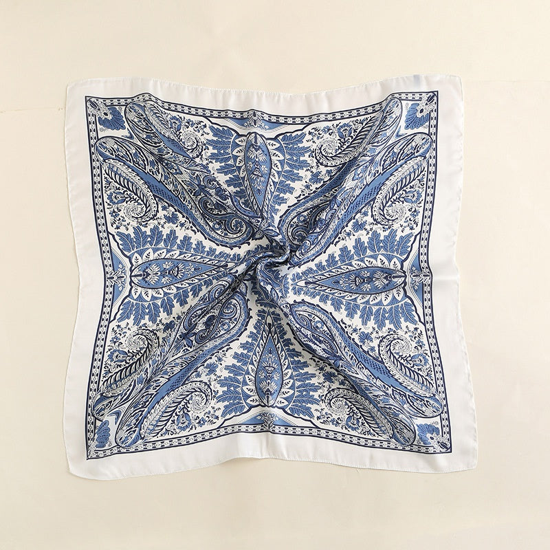 Paisley Print Scarf Solid Square Neckerchief Head Wrap Sunscreen Shawl
