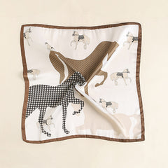 Houndstooth Horse Print Scarf Vintage Block Square Neckerchief