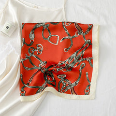 Chain Print Satin Square Scarf Neckerchief Head Wrap Sunscreen