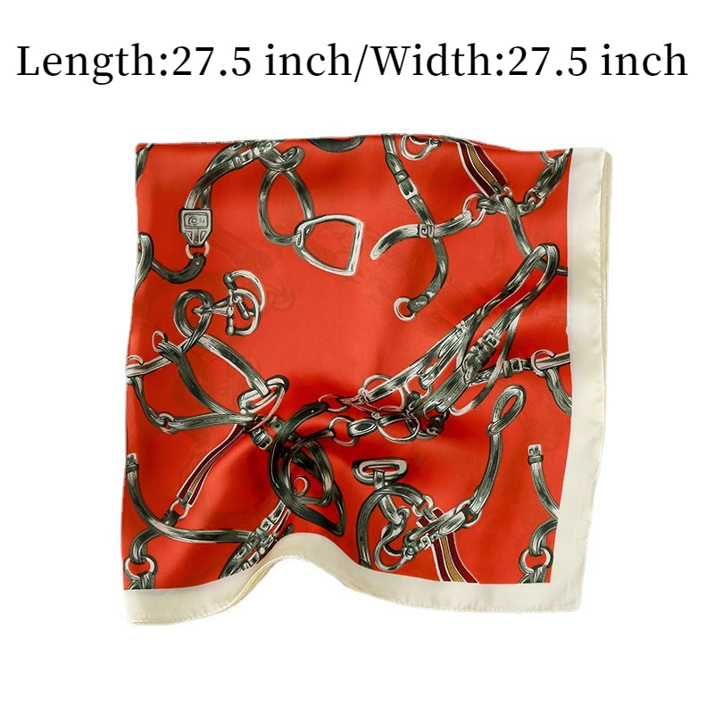 Chain Print Satin Square Scarf Neckerchief Head Wrap Sunscreen