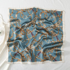 Chain Print Satin Square Scarf Neckerchief Head Wrap Sunscreen