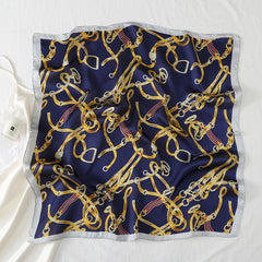 Chain Print Satin Square Scarf Neckerchief Head Wrap Sunscreen