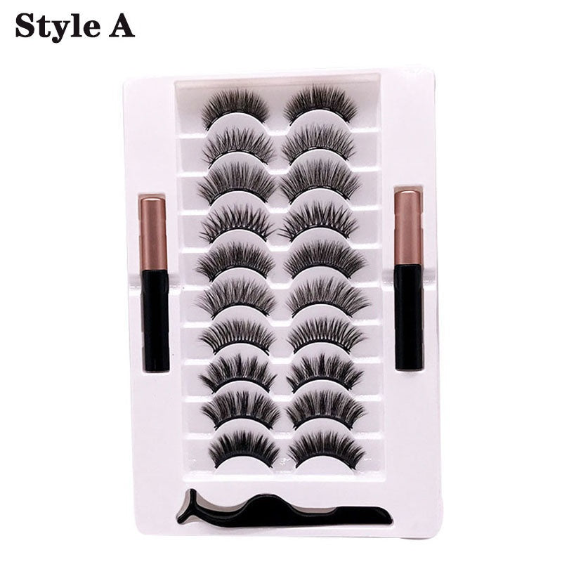 10 Pairs Natural Magnetic Eyelashes with Tweezers Self Adhesive