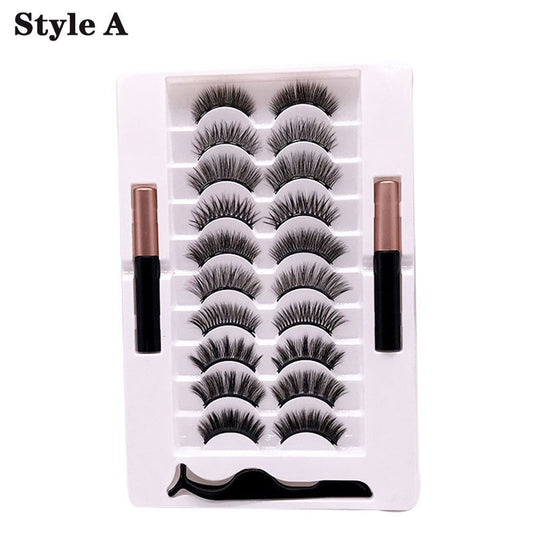 10 Pairs Natural Magnetic Eyelashes with Tweezers Self Adhesive