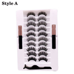 10 Pairs Natural Magnetic Eyelashes with Tweezers Self Adhesive