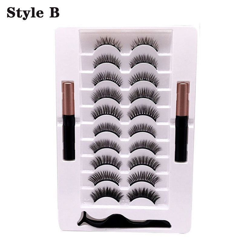 10 Pairs Natural Magnetic Eyelashes with Tweezers Self Adhesive