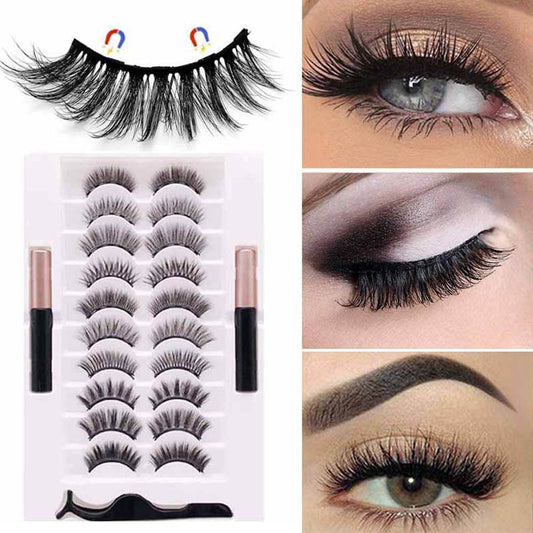 10 Pairs Natural Magnetic Eyelashes with Tweezers Self Adhesive