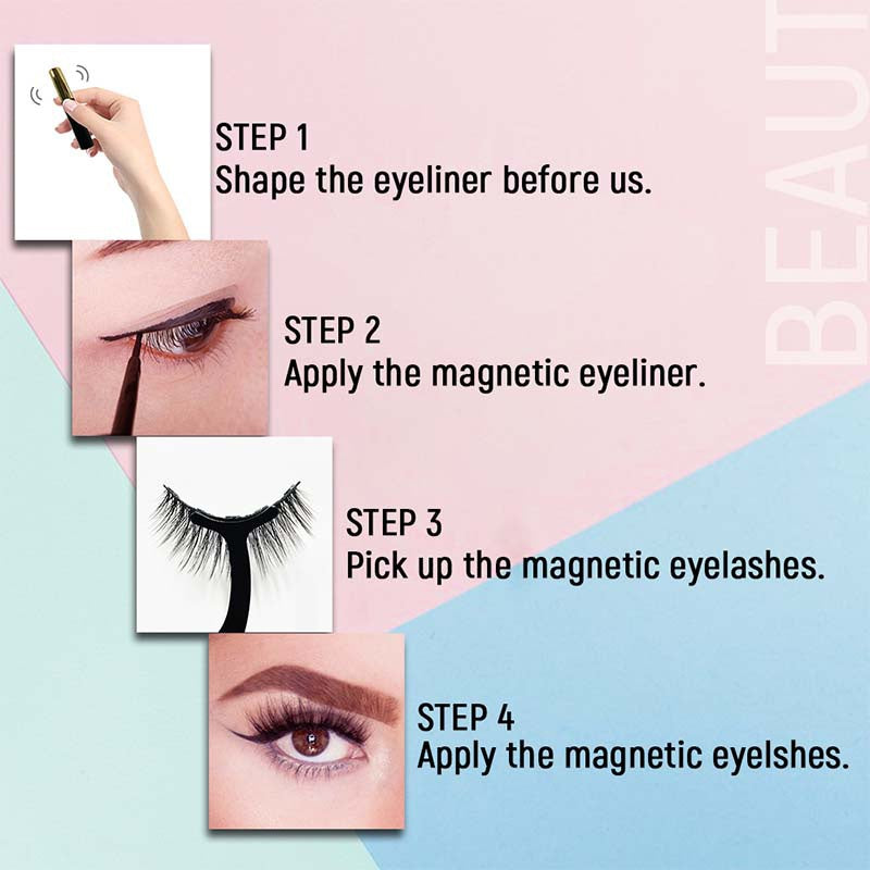 10 Pairs Natural Magnetic Eyelashes with Tweezers Self Adhesive