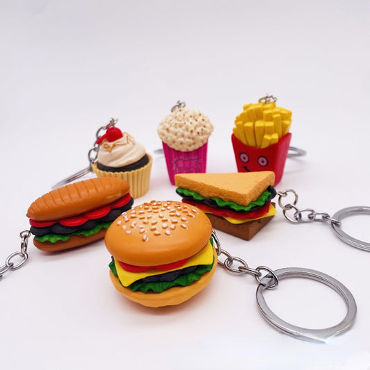 Big Burger Simulated Food Key Chain Popcorn Enamel Pendant