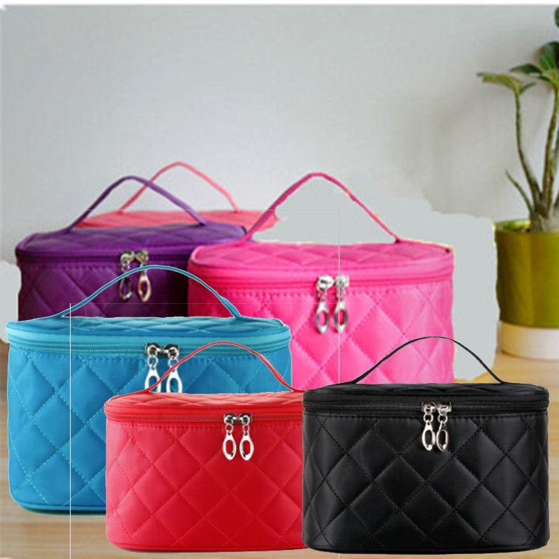 Women's Solid Cosmetic Bag Quilted Detail Hand Bag For Travel