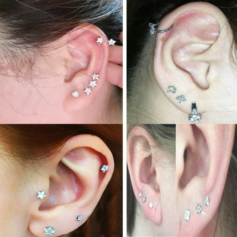 Star Shape Zircon Stud Earrings, Piercing Body Jewelry