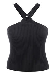  Ribbed Cut Out Cross Back Cami Top
