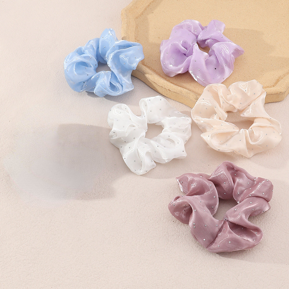French Vintage Glitter Rhinestone Satin Hair Scrunchies For Women Girls