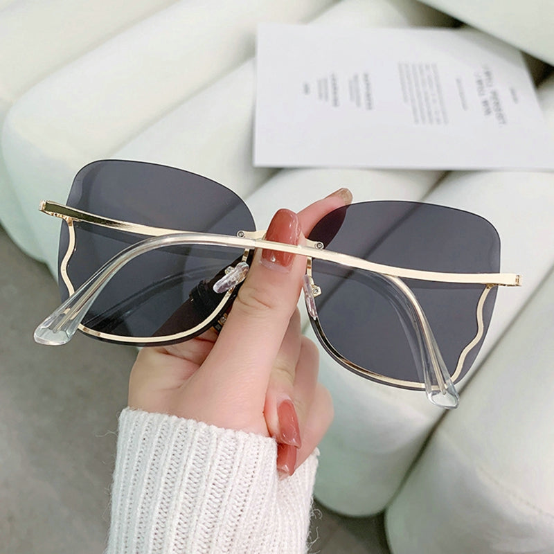 Oversized Metal Rimless Sunglasses Women Eyewear