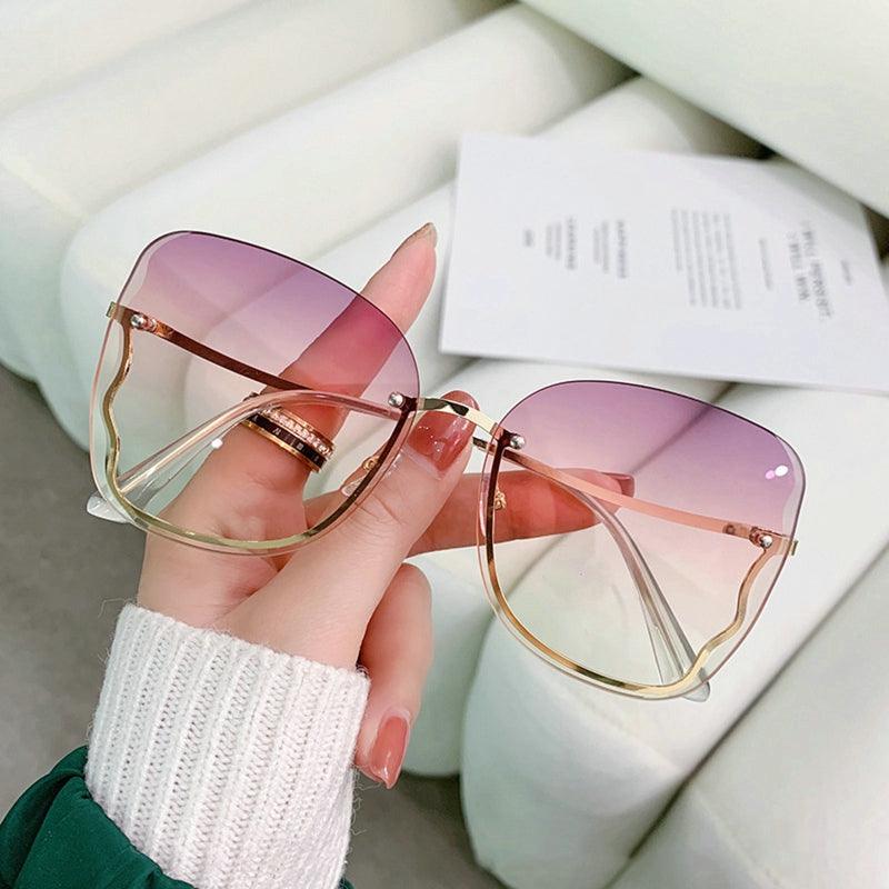 Oversized Metal Rimless Sunglasses Women Eyewear