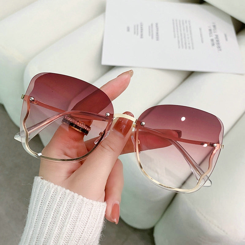 Oversized Metal Rimless Sunglasses Women Eyewear