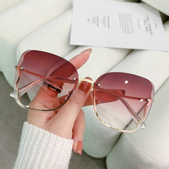 Oversized Metal Rimless Sunglasses Women Eyewear
