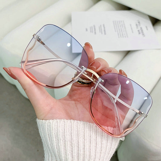Oversized Metal Rimless Sunglasses Women Eyewear