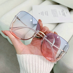 Oversized Metal Rimless Sunglasses Women Eyewear