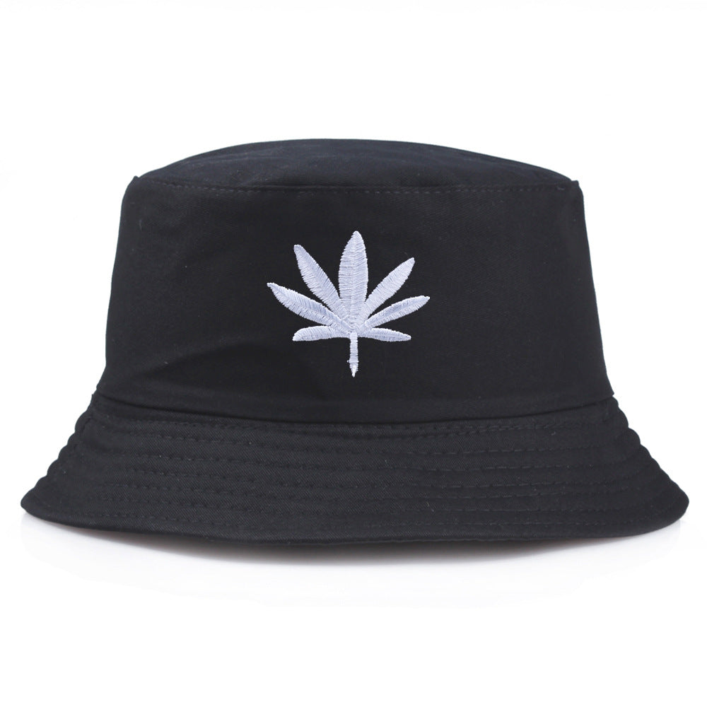 Leaf Embroidery Bucket Hats Solid Hip Hop Basin Hat Foldable Sunscreen