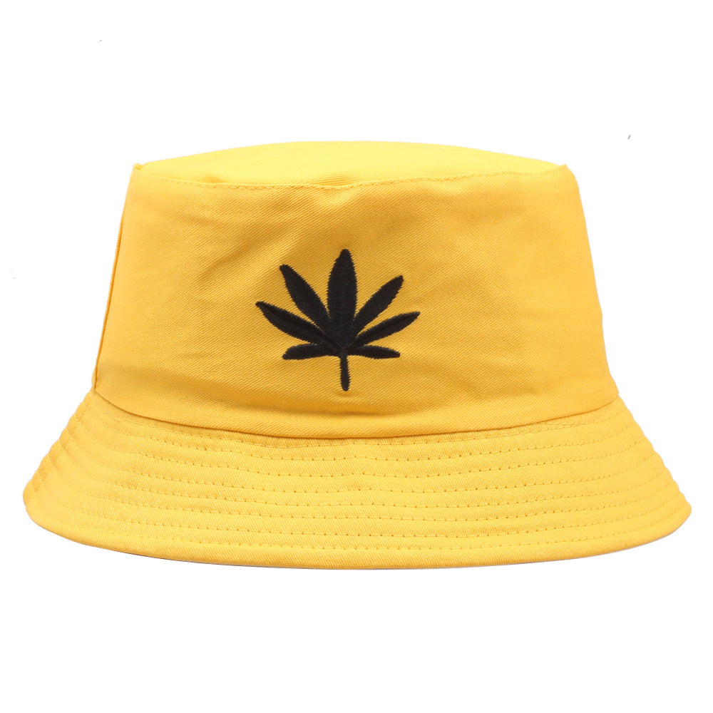 Leaf Embroidery Bucket Hats Solid Hip Hop Basin Hat Foldable Sunscreen