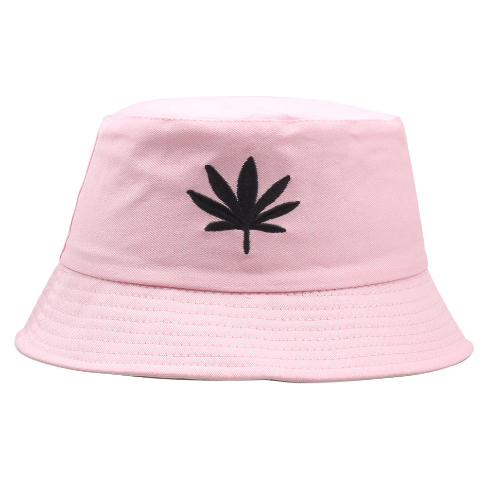 Leaf Embroidery Bucket Hats Solid Hip Hop Basin Hat Foldable Sunscreen