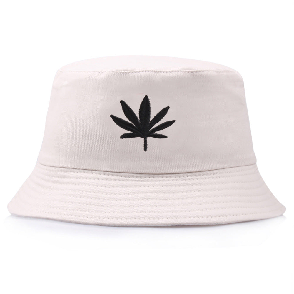 Leaf Embroidery Bucket Hats Solid Hip Hop Basin Hat Foldable Sunscreen