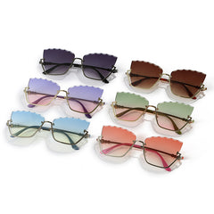 Ombre Lens Sunglasses Block Semi Rimless Glasses Rhinestone Decor Eyewear