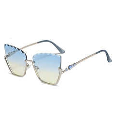 Ombre Lens Sunglasses Block Semi Rimless Glasses Rhinestone Decor Eyewear
